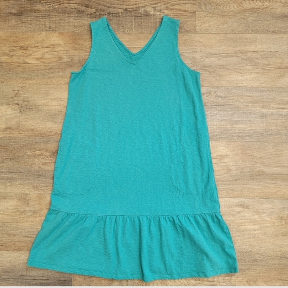 J Jill Flounced Hem Double V Neck Knit Dress SP Small Petite Aegean Teal Casual - Picture 8 of 10